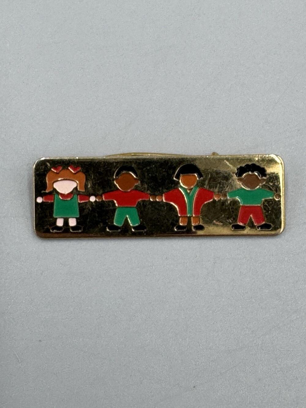 Vintage THE MASTER TEACHER Children Holding Hands Unity Gold Colored Lapel Pin
